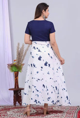 Rayon tie-dye print Anarkali kurti, XL size with short sleeves, Indian traditional fashion